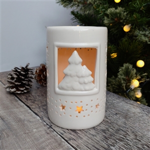 DUE JULY - Christmas Scene White Ceramic Burner 12.5cm