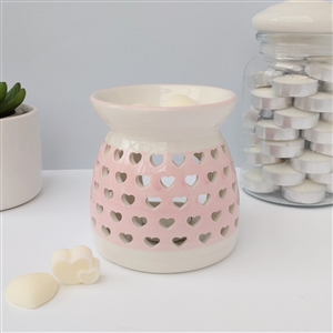 Large Ceramic Heart Cutout Wax Melter - Pink & White