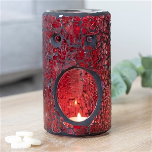 Red Pillar Crackle Oil Burner / Wax Melter 14cm