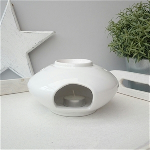 Minimalist Large Oval Ceramic Wax Melter - White