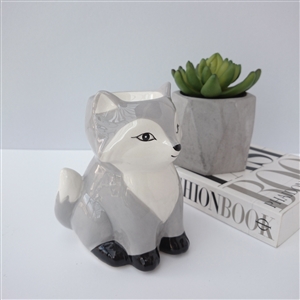 Ceramic Fox Wax Melter / Oil Burner 12cm - Grey