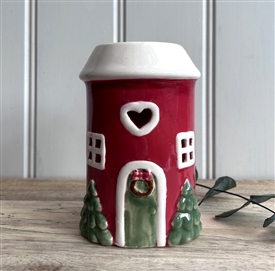 Ceramic Pottery House Christmas Wax Burner 13cm - Red