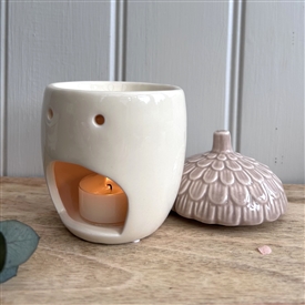 Ceramic Acorn Wax Burner with Lid 13cm - Cream/Taupe