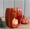 Lidded Ceramic Pumpkin Wax Burner with Speckle Finish - Orange