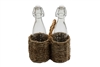 Set Of 2 Glass Bottles With Seagrass Holder 24cm