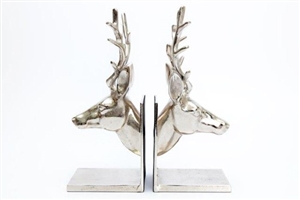 Pair Of Silver Reindeer Head Bookends 32cm