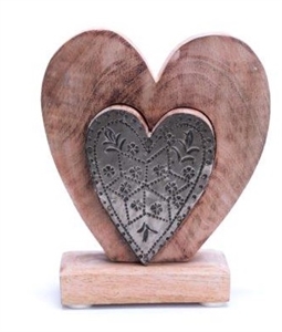 Wood And Metal Heart 14cm