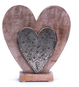 Wood And Metal Heart 20cm