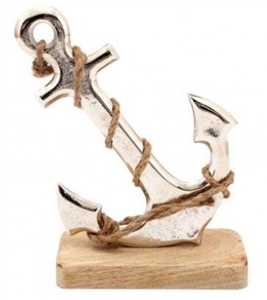 Silver Anchor on Wooden Base 18cm