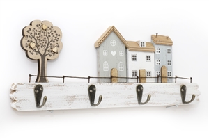 Wall Hooks With Houses And Tree 34cm