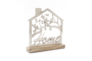 Silver House On Wooden Base 25cm