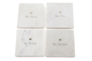 Set Of 4 Marble "Be" Coasters