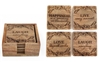 Set Of 4 Square Laser Cut Wood Coasters With Holder