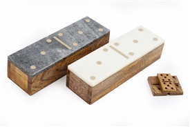 2asst Domino Set With Marble Lid 20cm