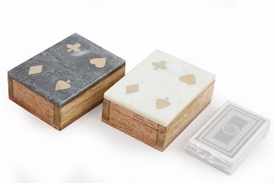 2asst Playing Card Set With Marble Lid 11.5cm