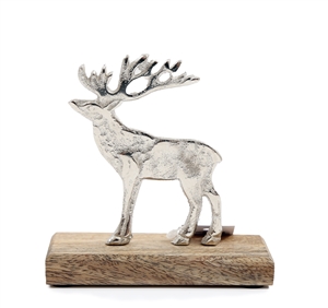 Medium Silver Reindeer On Wood Base 12.5cm
