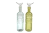 2asst Glass Bottles With Bird Stoppers 24.5cm