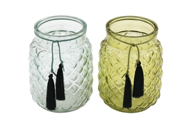 2asst Glass Vase With Tassel 16cm