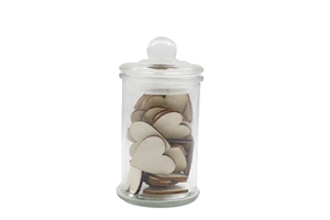 Glass Jar With Wooden Hearts 12cm