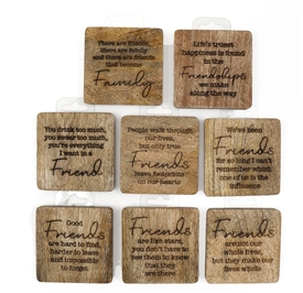 8asst Mango Wood Coasters With Sayings 10cm