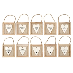 10asst Heart Plaque In a Hanging Wood Frame 9.5cm