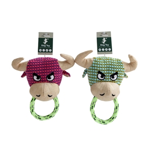 2asst Bull With Rope Ring Pet Toy 27cm