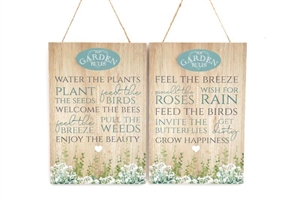 2asst Flower Shop Garden Rules Wooden Plaque 30cm