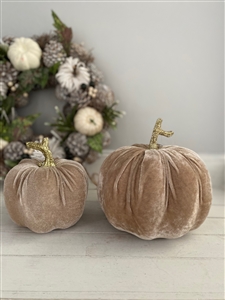 Large Fabric Pumpkin Decoration 17cm Champagne