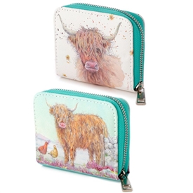 2asst Zip Around Purse - Jan Pashley Highland Cow 11 cm