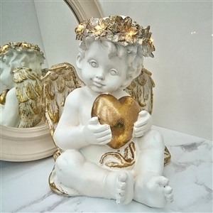 SPECIAL OFFER (Was Â£12.35) LED Cherub Holding Heart 27cm
