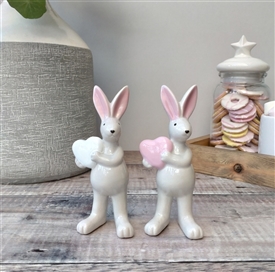 DUE MID JANUARY 2 Asst Ceramic Rabbit Ornament Holding Heart 15cm