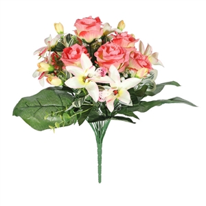 Pembroke Leafy Rose & Orchid Bunch - Pink 39cm