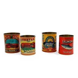 2asst Set Of 2 Lobster/Salmon Tins 13cm