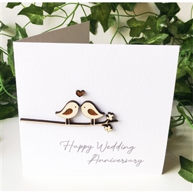 Wooden Cut Out Card - Lovebirds Anniversary 15.2cm