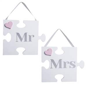 Pair Of Mr And Mrs Jigsaw Themed Plaques