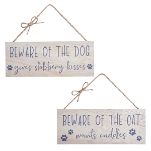 Beware Of The Dog/Cat Sign 2 Assorted 20cm