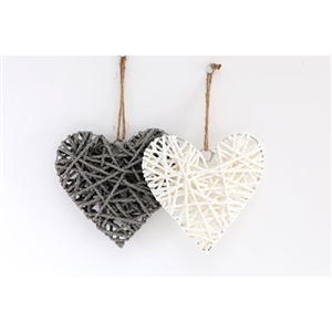 2asst Wicker Heart 20cm