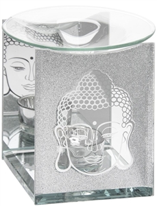 Silver Glitter Buddha Glass Oil Burner