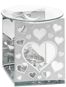 Silver Glitter Hearts Glass Oil Burner