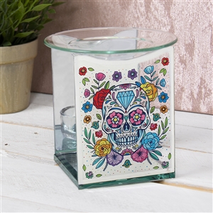 Floral Skull Glass Wax Melter / Oil Burner