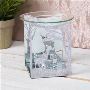 Silver Glitter Reindeer Glass Wax Melter / Oil Burner