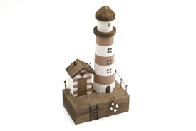 Wooden Lighthouse On Wooden Base 33.5cm