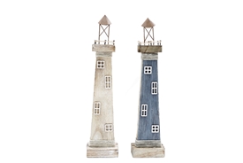 2asst Wooden Light House Decoration 32cm