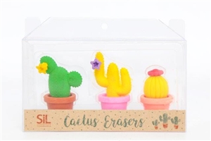 Set Of 3 Fun Cactus Rubber Erasers 12cm