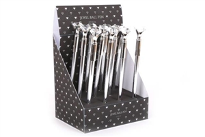 Metallic Silver Pen With Diamond Jewel Topper 18.5cm