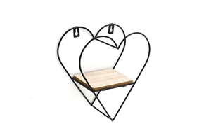 Wire Heart With Wood Wall Shelf 22cm