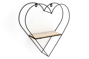 Wire Heart With Wood Wall Shelf 41cm