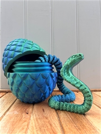 3D Printed Cobra In Egg Ornament/Fidget Toy - Blue/Green 18cm