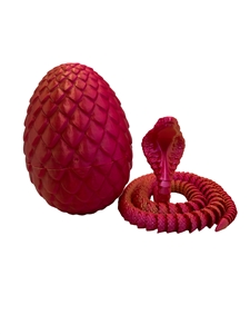 3D Printed Cobra In Egg Ornament/Fidget Toy - Red/Gold 18cm