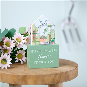 Medium Floral Green House Plaque - Friend